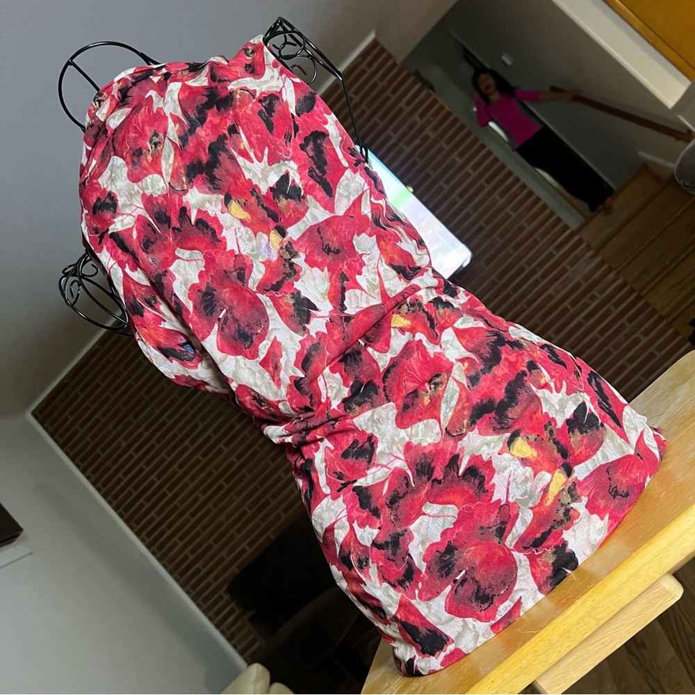 Classiques Entier y2k silk Red and Black Floral ruffle sleeveless Blouse size M - Picture 7 of 9